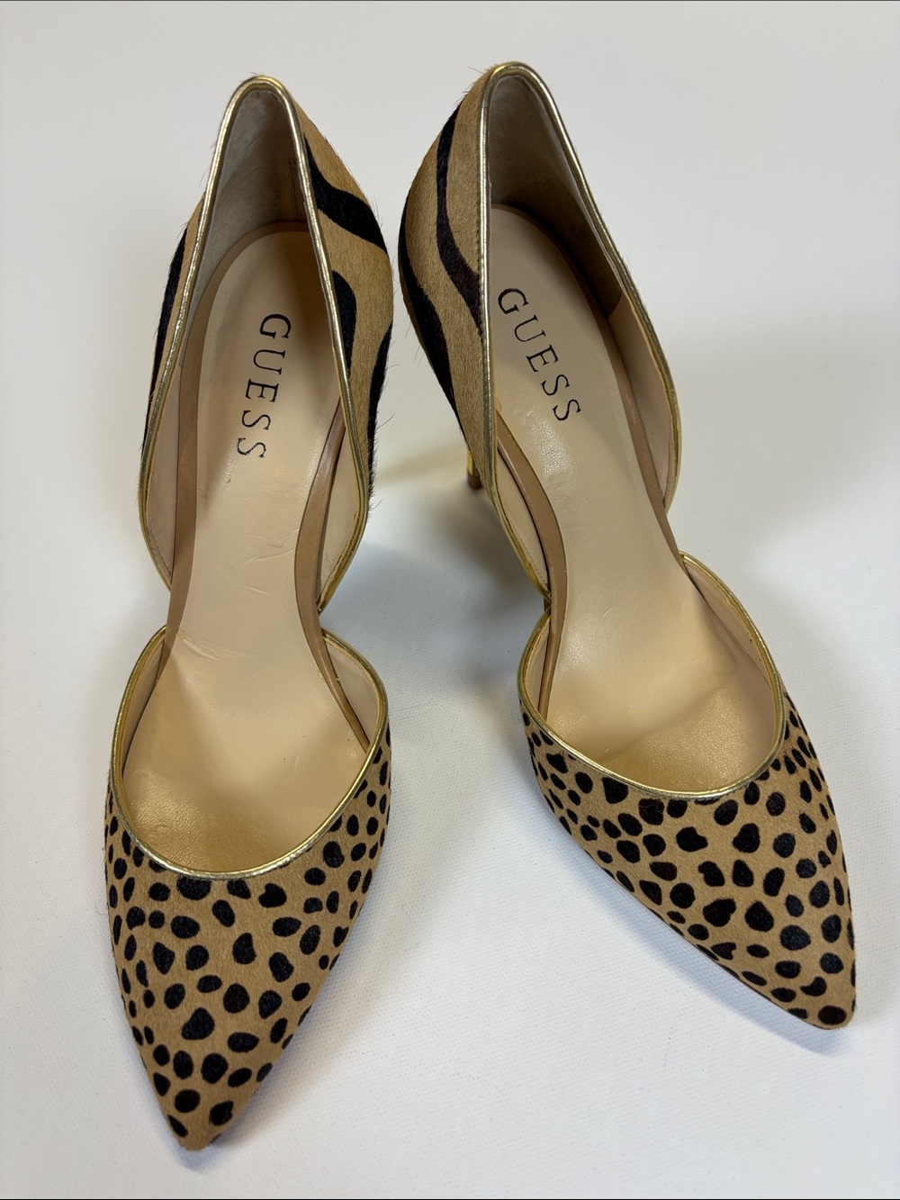 Guess Animal Print D’Orsay Pumps Cheetah Zebra Haircalf Heels Size 7.5